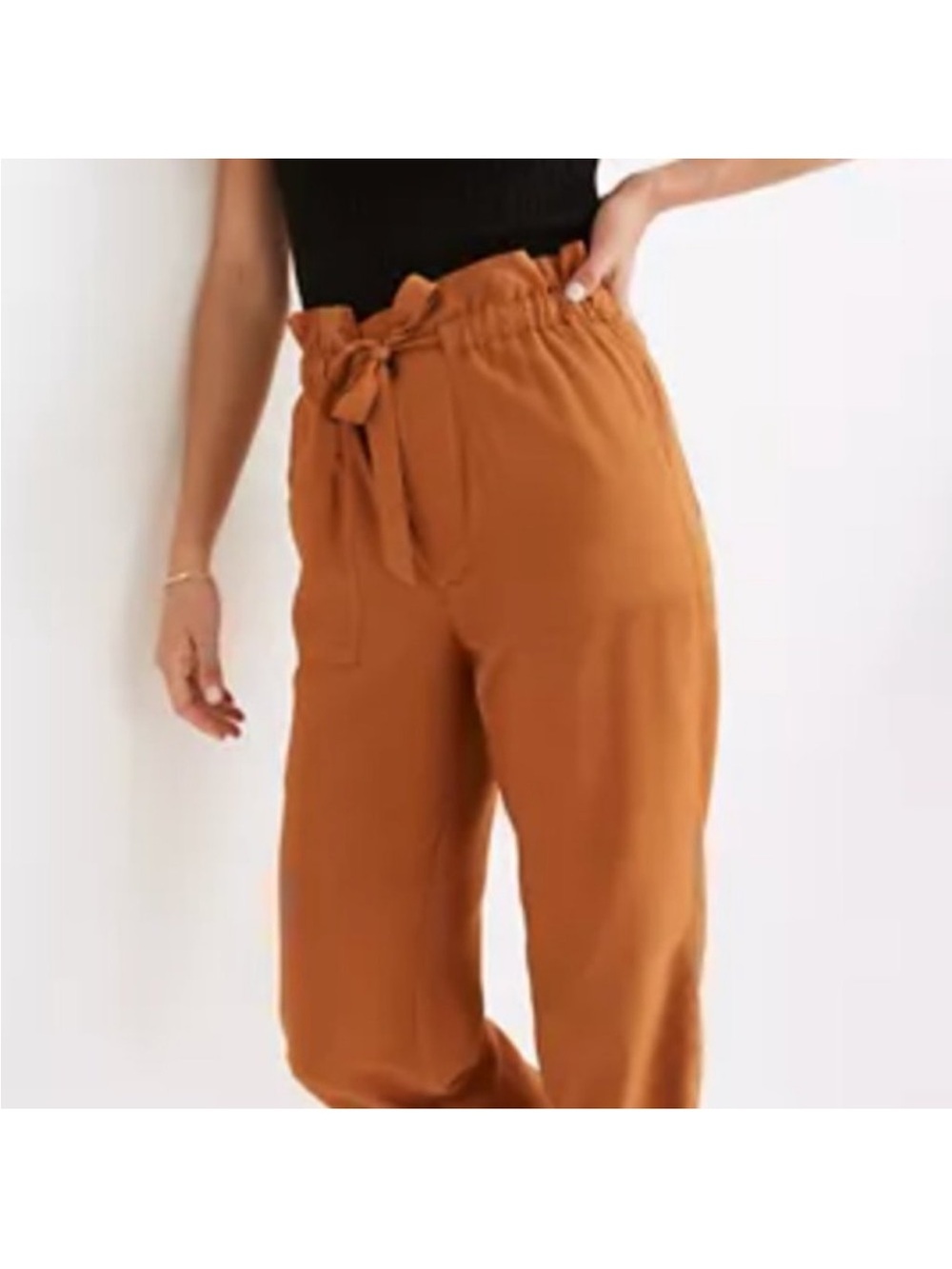 Madewell Wide-Leg Paperbag Waist Pants - Rust Brown